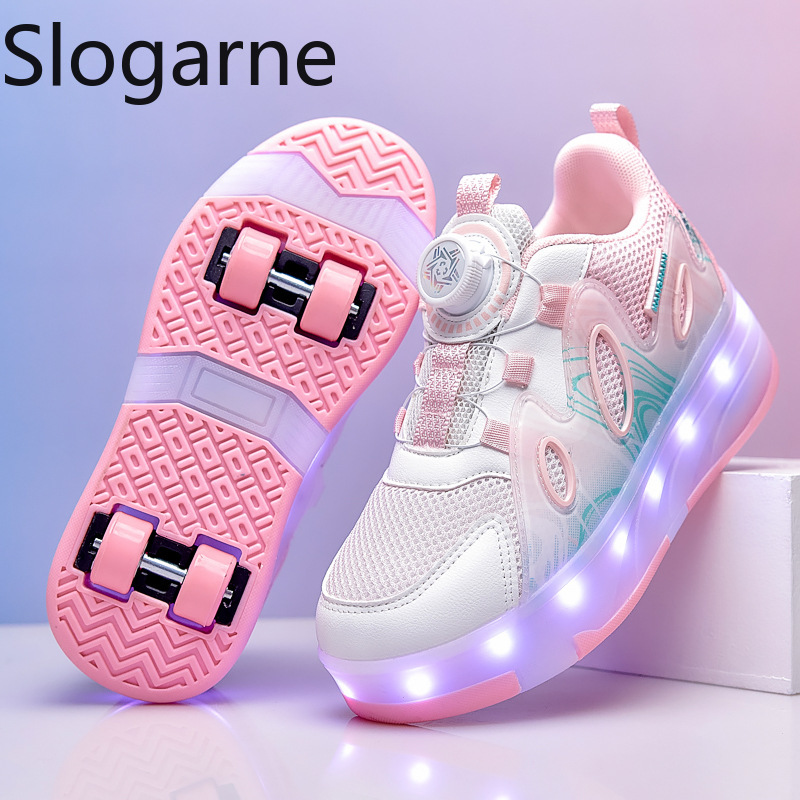 Running Gear Shoes - 2026年新作メッシュローラースケートシューズ、女の子用サマーランナウェイシューズ、男の子用ホイール付きスニーカー、LEDライト付き、学生向けキュートなローラースニーカー