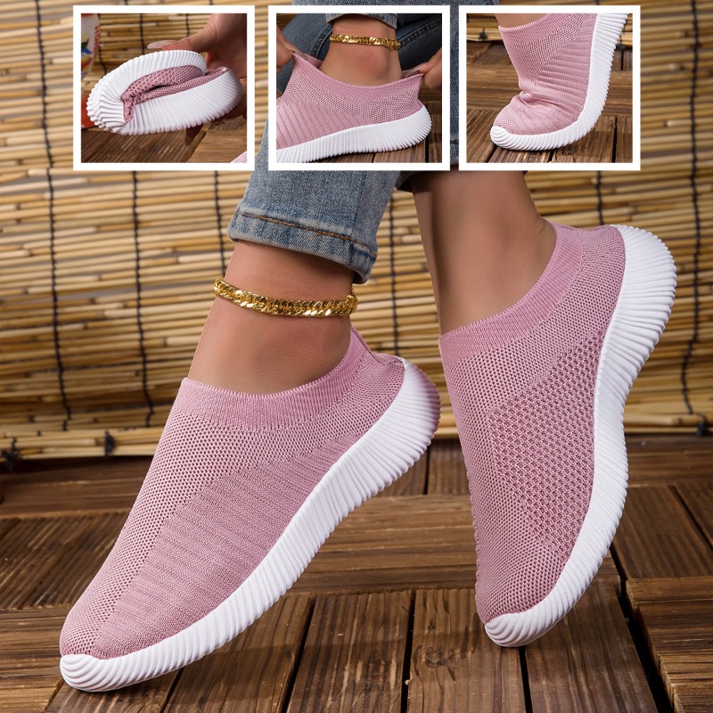 Running Gear For Women - レディーススニーカー 通気性ニットメッシュ 快適フラットレースアップシューズ トレンドファッション カジュアル アウトドア