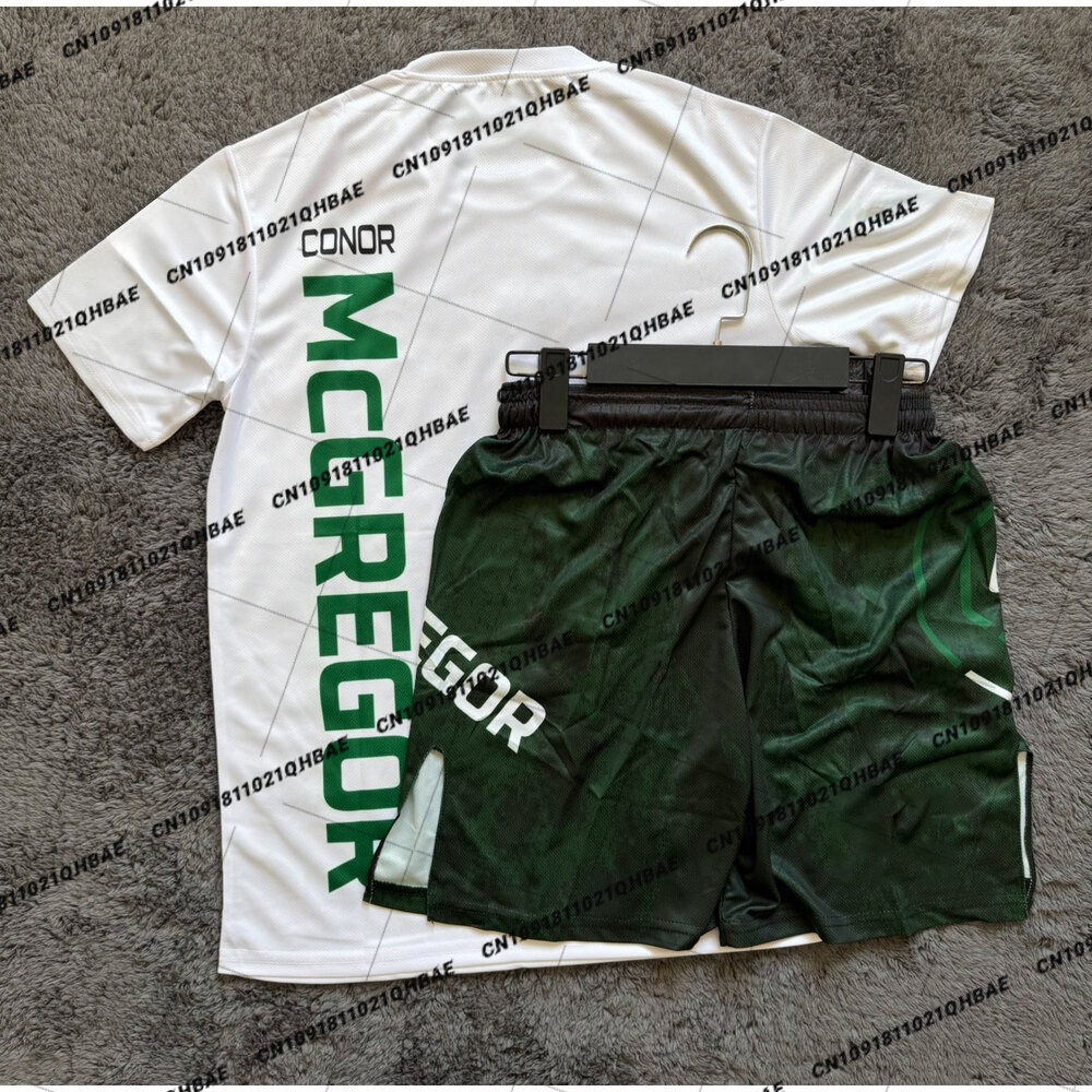 Running Gear Men - 夏トップボクサー MMA 八角形ケージコナーマクレガー Tシャツショーツセット男性スポーツトレーニングランニングセットスピード乾燥ファイティングセット