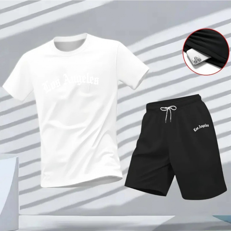 メンズ ロサンゼルス レタープリント セットアップ 2ピース - Running Gear Men のレビューと価格