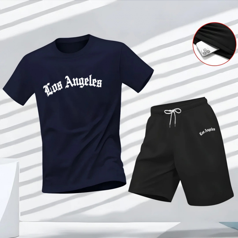 メンズ ロサンゼルス レタープリント セットアップ 2ピース - Running Gear Men のレビューと価格