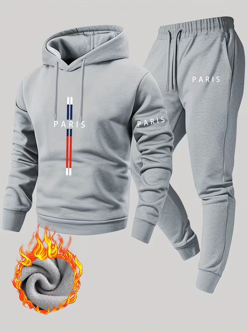 メンズアーバンカジュアルツーピースセット フード付きトップス - Running Gear Men のレビューと価格