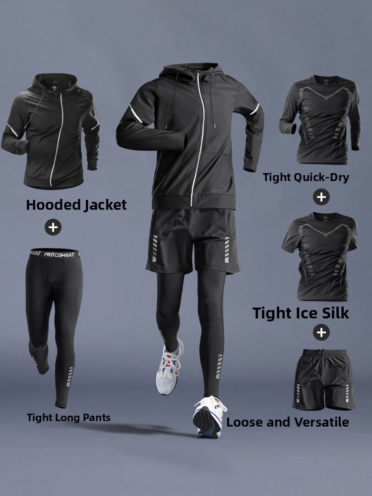 Qui Dry スポーツトレーニングスーツ男性用ランニングジ - Running Gear Autumn のレビューと価格