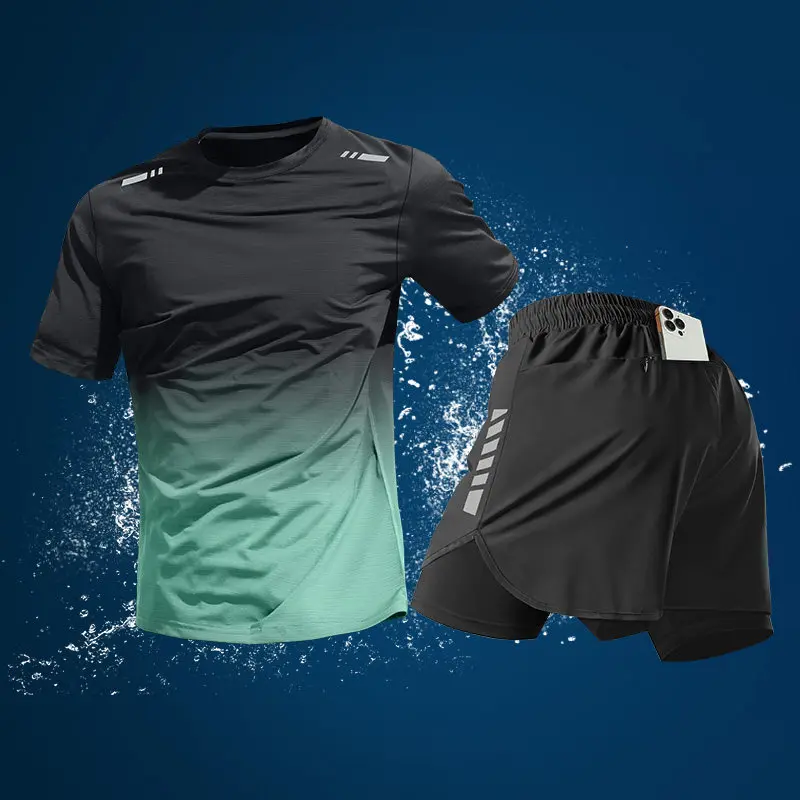 マラソンメンズ2ピースランニングセット：速乾性アイスシルクT - Running Gear For Your Phone のレビューと価格