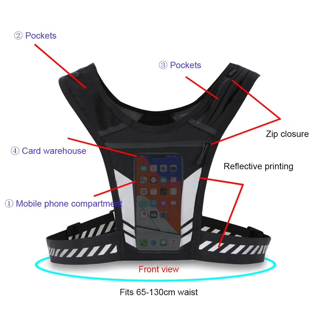 反射ランニングベスト、電話ホルダーとキーポケット付き、調節可 - Running Gear For Your Phone のレビューと価格