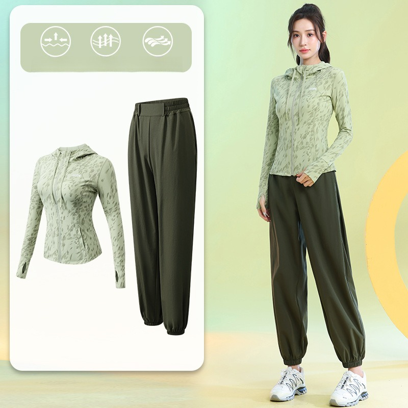 女性用ランニングスーツ長袖花柄ジップパーカージョガーパンツ速 - Running Gear For Women のレビューと価格