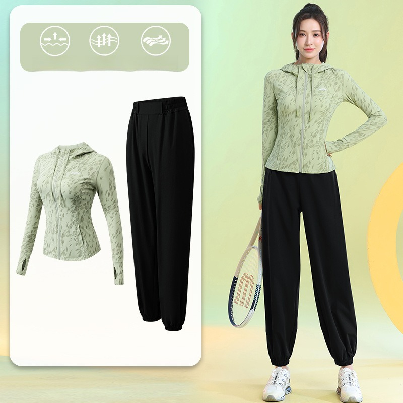 女性用ランニングスーツ長袖花柄ジップパーカージョガーパンツ速 - Running Gear For Women のレビューと価格